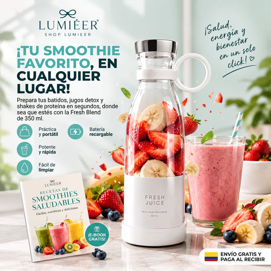 Fresh Juice™ Licuadora Portátil | Batidos y Jugos en 30 Segundos — Incluye Ebook GRATIS de Recetas Saludables para Bajar de Peso