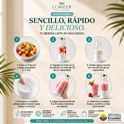 Fresh Juice™ Licuadora Portátil | Batidos y Jugos en 30 Segundos — Incluye Ebook GRATIS de Recetas Saludables para Bajar de Peso